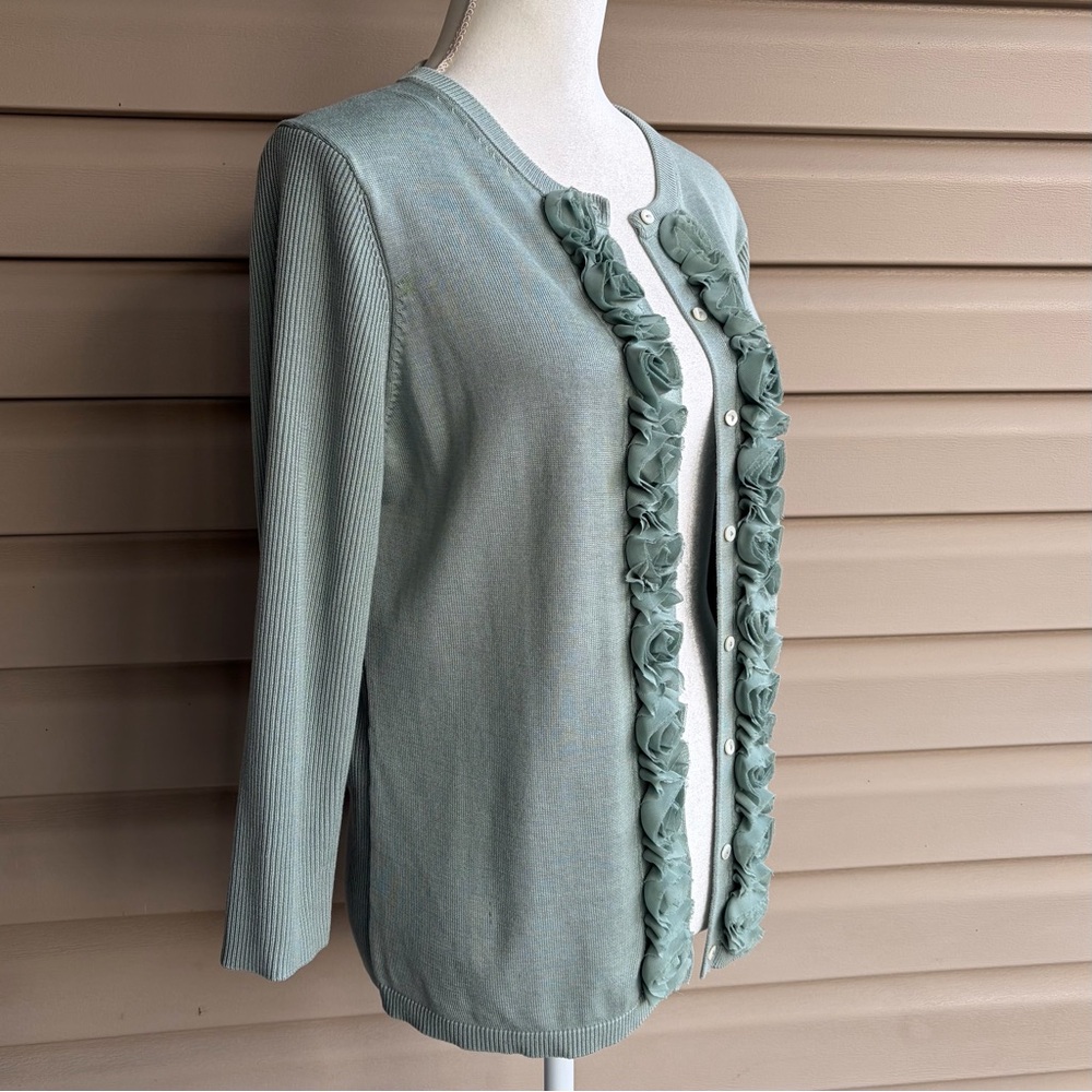 •Brooks Brothers• Silk Blend Ruffle Trim Cardigan - Size Large - Picture 4 of 7